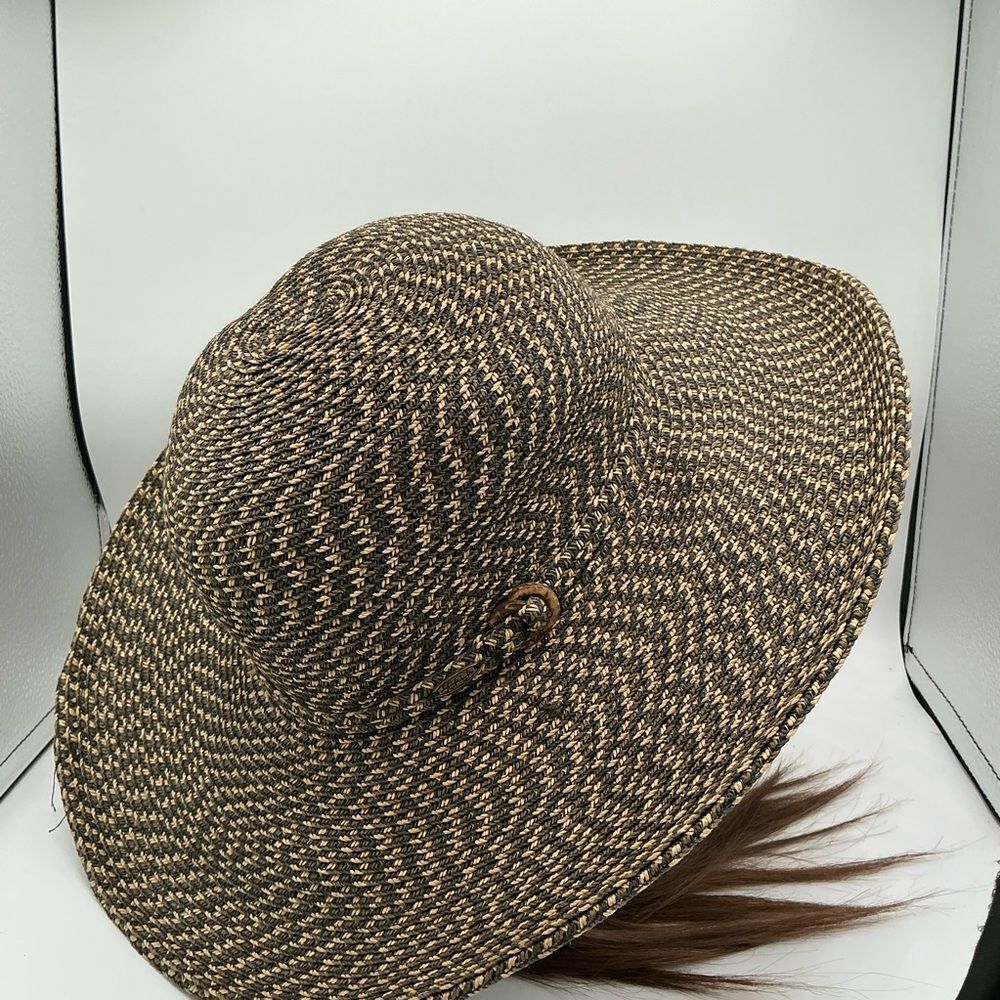 Scala brown and black wide brim Woven Hat